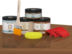 Retique It® cedar stain countertop kit for kitchen island, showing a stained wooden surface with natural cedar finish.