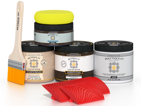 Retique It® Wood'n Kit Medium Charcoal exterior top coat with satin finish, includes wood finish products for outdoor projects.