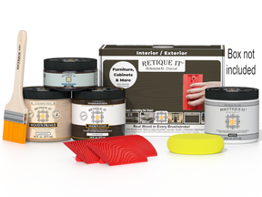 Retique It® Wood'n Kit Medium in Charcoal, a multi-purpose exterior top coat kit for wood finishing projects.