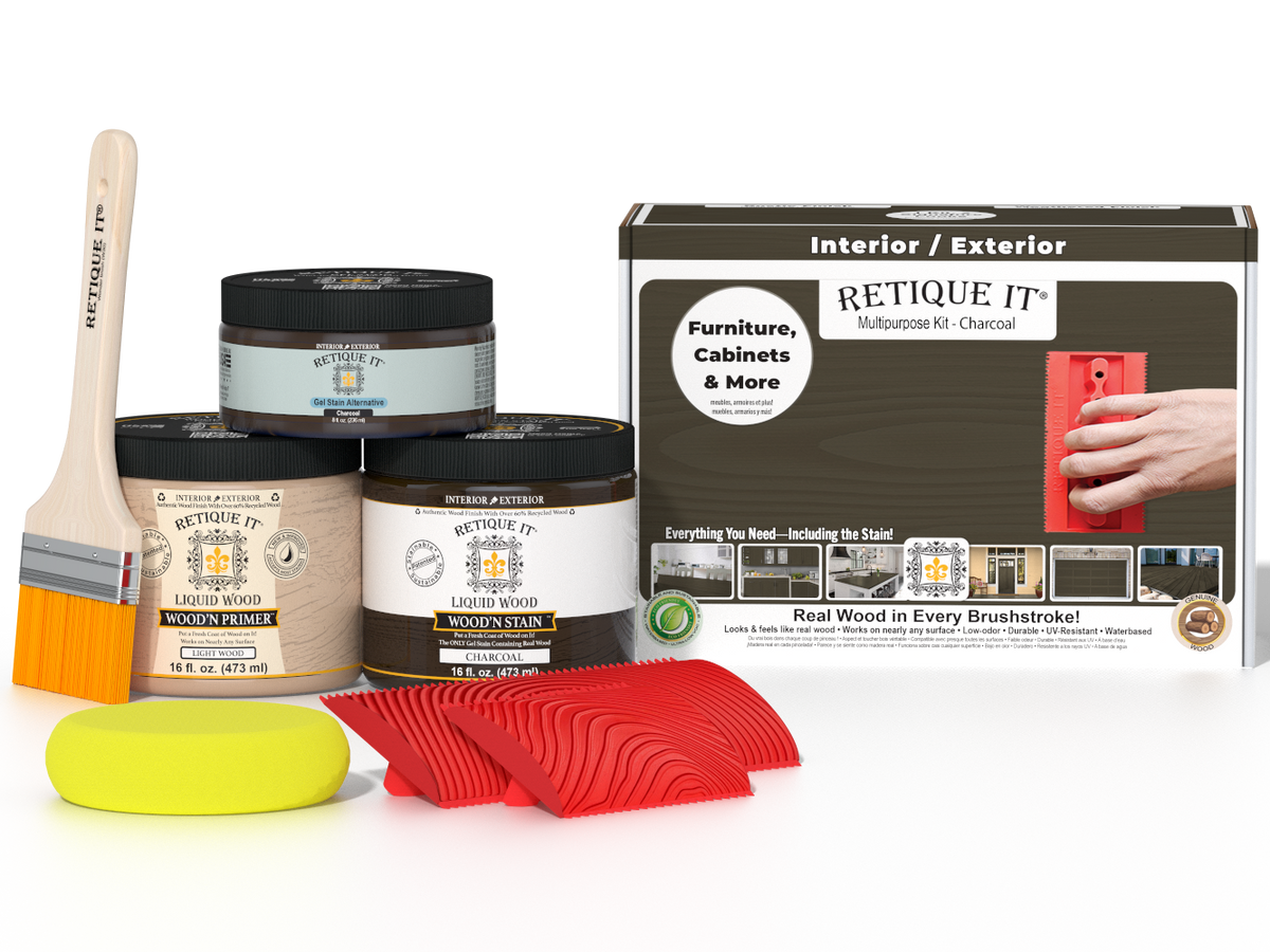 Retique It® Wood'n Kit Medium charcoal finish with wood stain and finish products for multi-purpose wood projects.