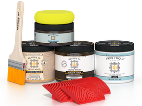 Retique It® Wood'n Finish Kit in Medium Charcoal for interior top coat, featuring wood finish application tools and satin sheen.
