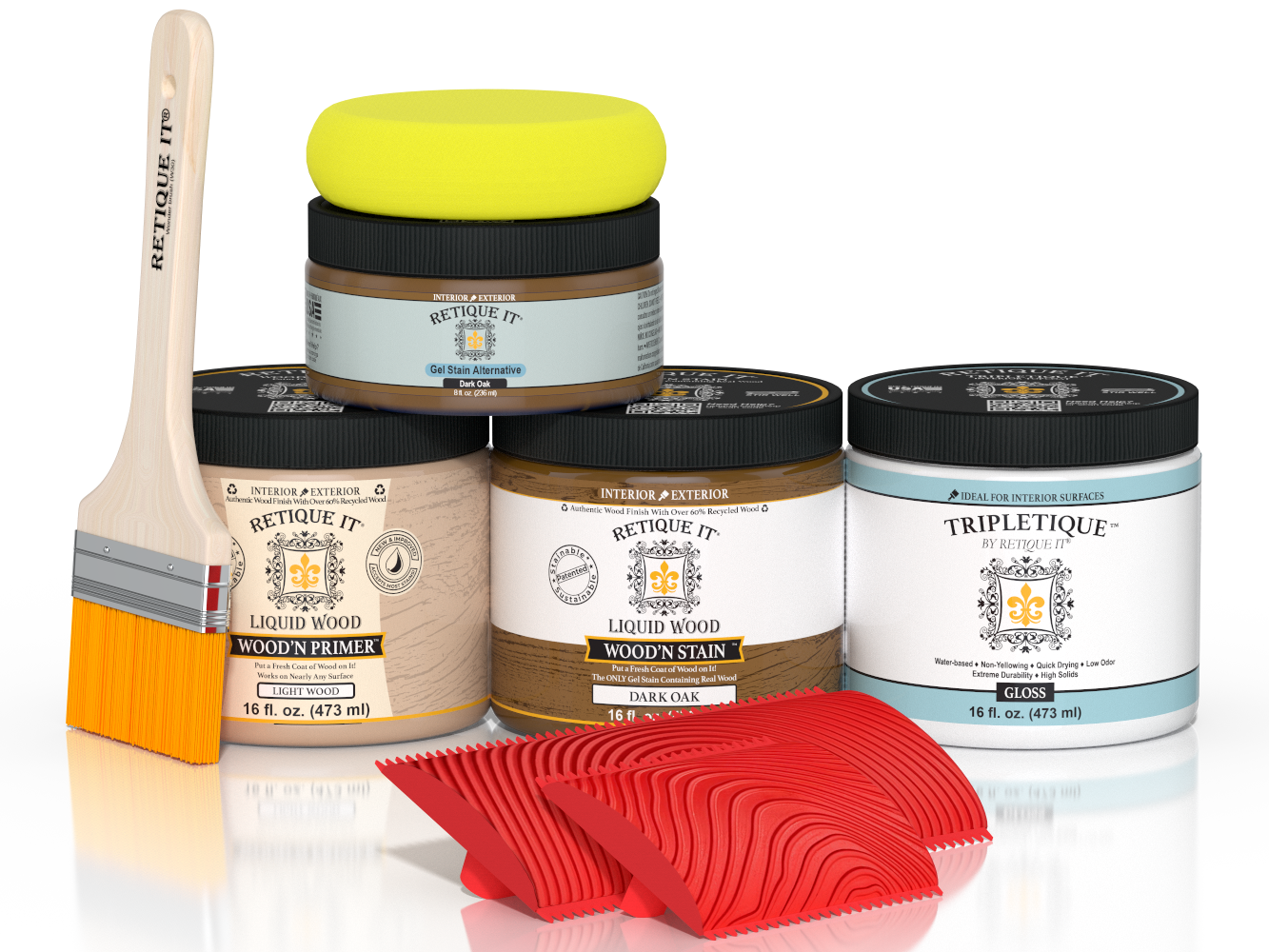 Retique It® Wood'n Finish Kit in Dark Oak for interior top coating, featuring a glossy wood finish on a medium-sized kit.