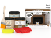 Retique It® Fireplace Wood'n Finish Kit in Dark Oak stain showing a full fireplace with stain application and wood finish details.