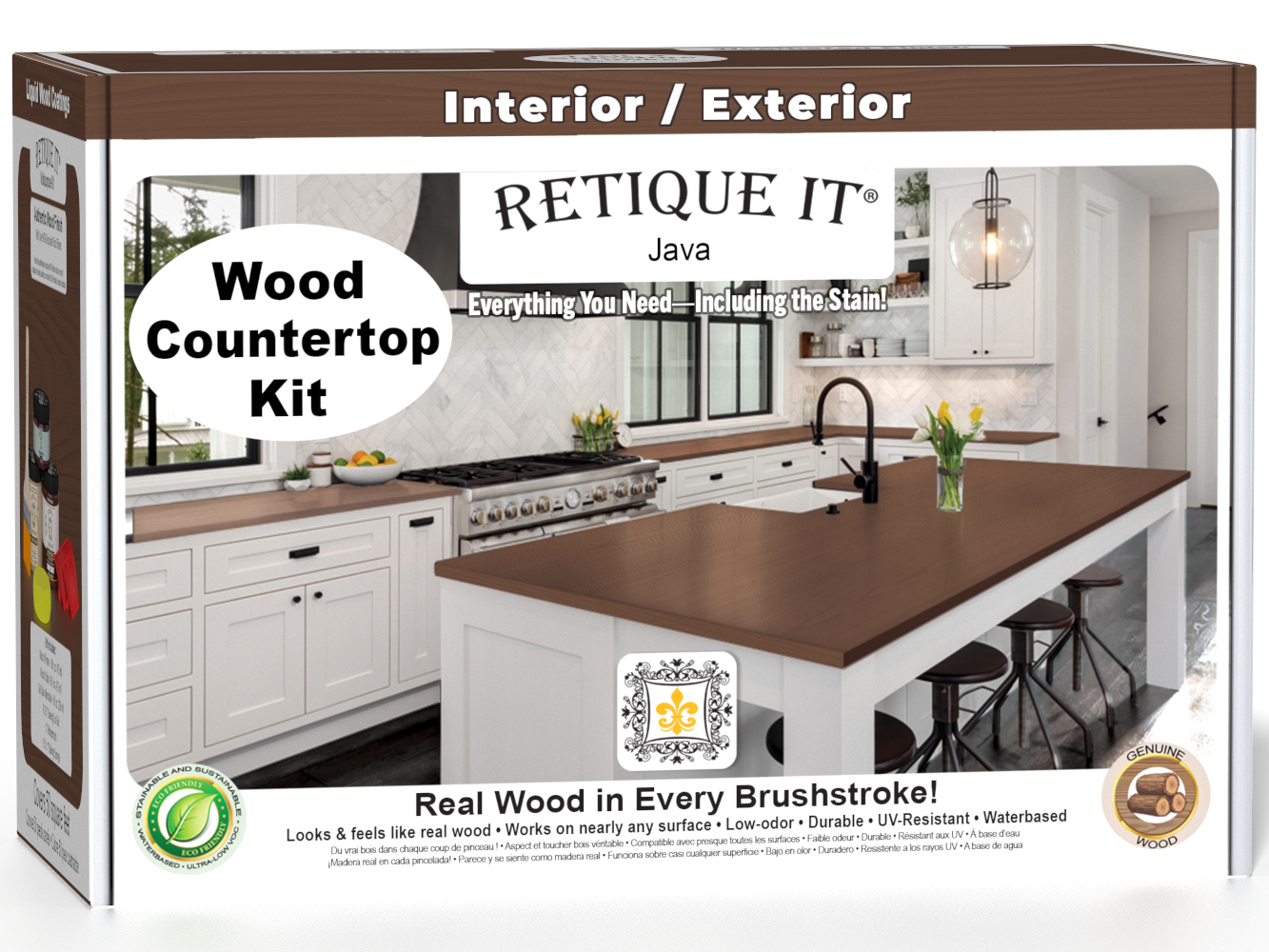 Retique It® Java countertop kit with stain for kitchen islands, featuring a 3D box image of the product.
