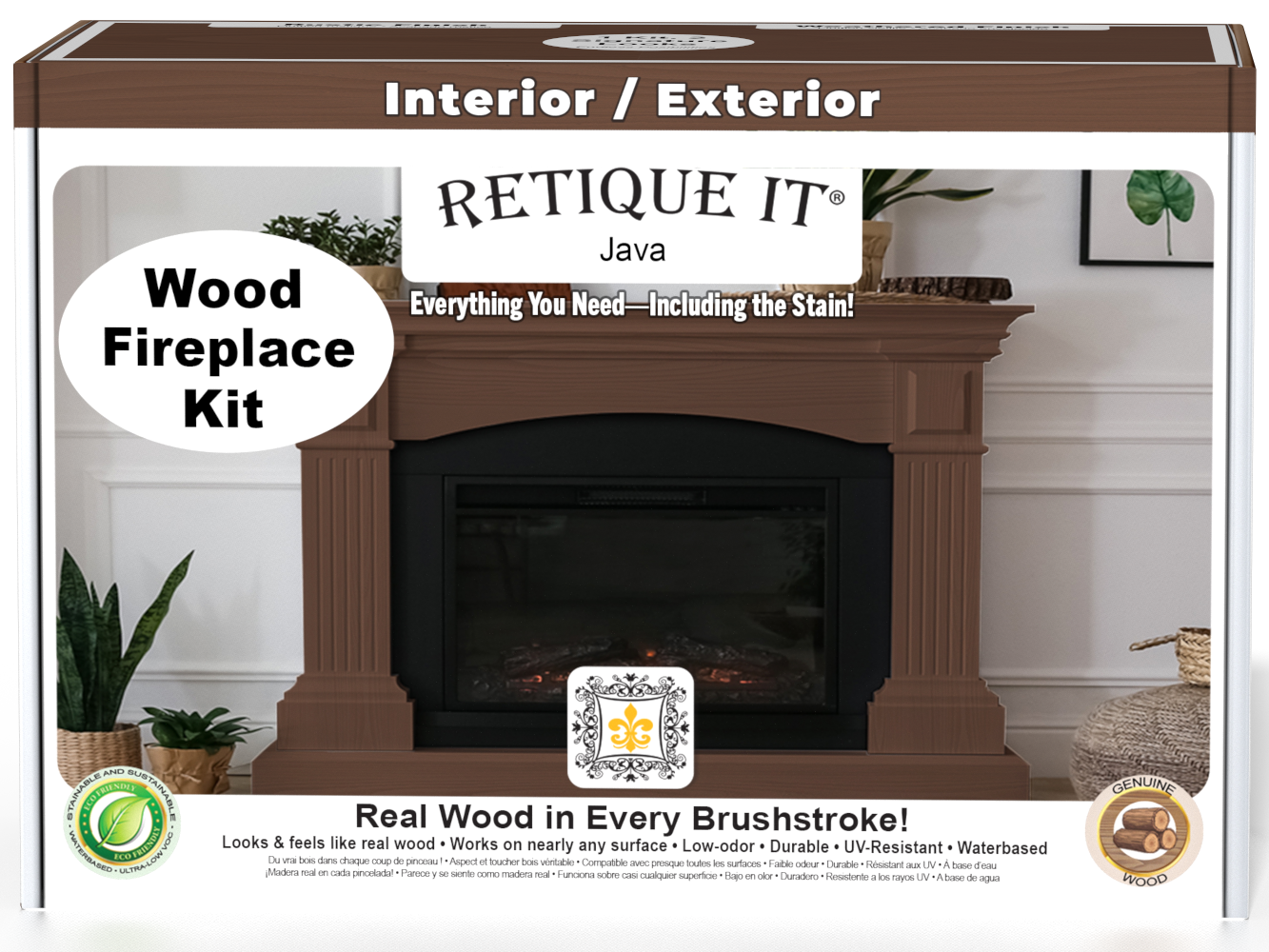 Retique It® Fireplace Wood'n Finish Kit in Java stain, full fireplace kit with stain containers and application tools.