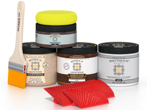 Retique It® Wood'n Finish Kit in Java for exterior wood surfaces, includes satin top coat and applicator plate.