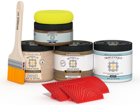 Retique It® Multi-purpose Wood'n Kit in Modern Walnut for interior topcoat, includes wood finish and application tools.