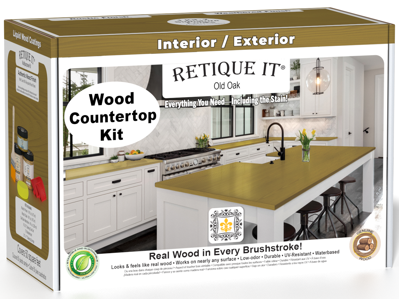 Retique It® Old Oak stain countertop kit for kitchen islands, featuring wood grain finish and easy application.