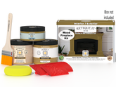 Retique It® Fireplace Wood'n Finish Kit in Old Oak stain, featuring wood stain bottles and application tools for full fireplace renovation.