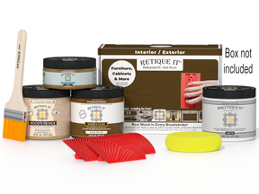 Retique It® Wood'n Finish Kit in Dark Pecan, medium-sized exterior top coat set for wood finishing and protection.