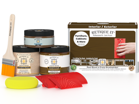 Retique It® Wood'n Finish Kit in Dark Pecan, medium-sized set for wood finishing, includes brushes and finishing products.
