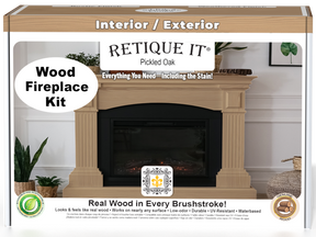 Retique It® Fireplace Wood'n Finish Kit in Pickled Oak, stain set for full fireplace renovation, with wood finish and application tools.