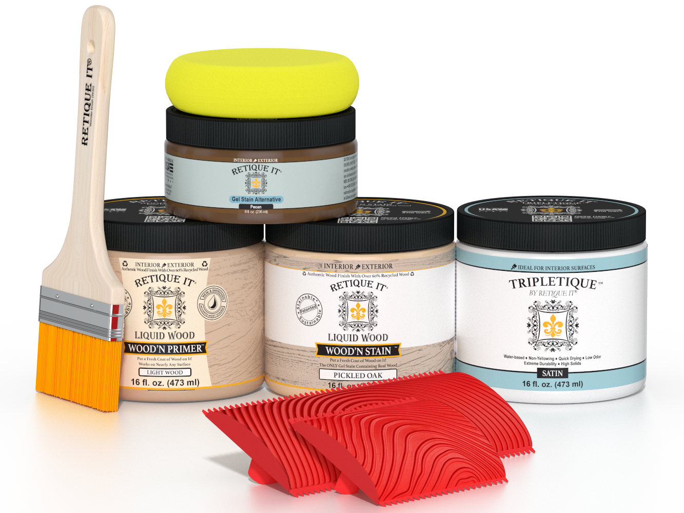 Retique It® Wood'n Kit in Pickled Oak with satin finish, ideal for interior wood projects and top coating.