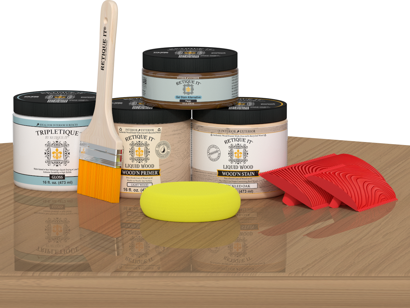 Retique It® pickled oak countertop kit for kitchen islands, showing stained wood surface with natural grain and finish.