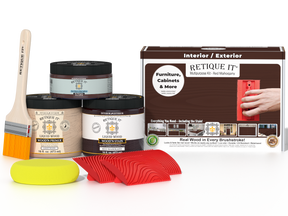 Multi-purpose Wood'n Kit in Red Mahogany by Retique It® for wood finishing, includes brushes and applicators in a compact kit.