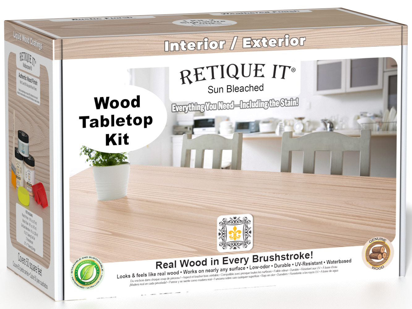 Retique It® Wood'n Finish Kit Double Size in Sun Bleached, featuring wood stain and finish for tabletop restoration.