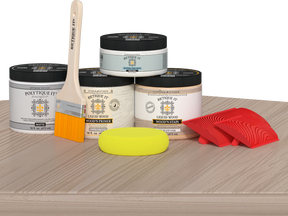 Sun-bleached Multi-purpose Wood'n Kit by Retique It® with exterior top coat, displayed on a table for wood finishing projects.