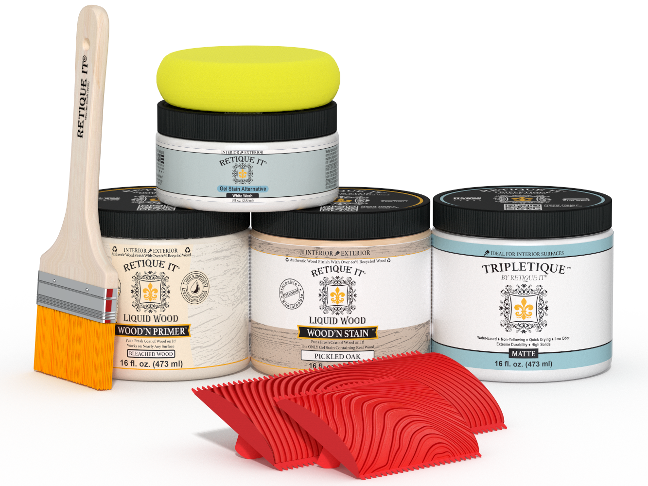 Sun bleached Retique It Wood'n Finish Kit in medium size, featuring interior top coat for multi-purpose wood projects.