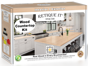 Retique It® white oak kitchen island countertop kit with wood stain, showcasing the finished surface and natural wood grain details.