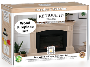 Retique It® Fireplace Wood'n Finish Kit in White Oak stain, featuring wood stain and finishing supplies for full fireplace projects.