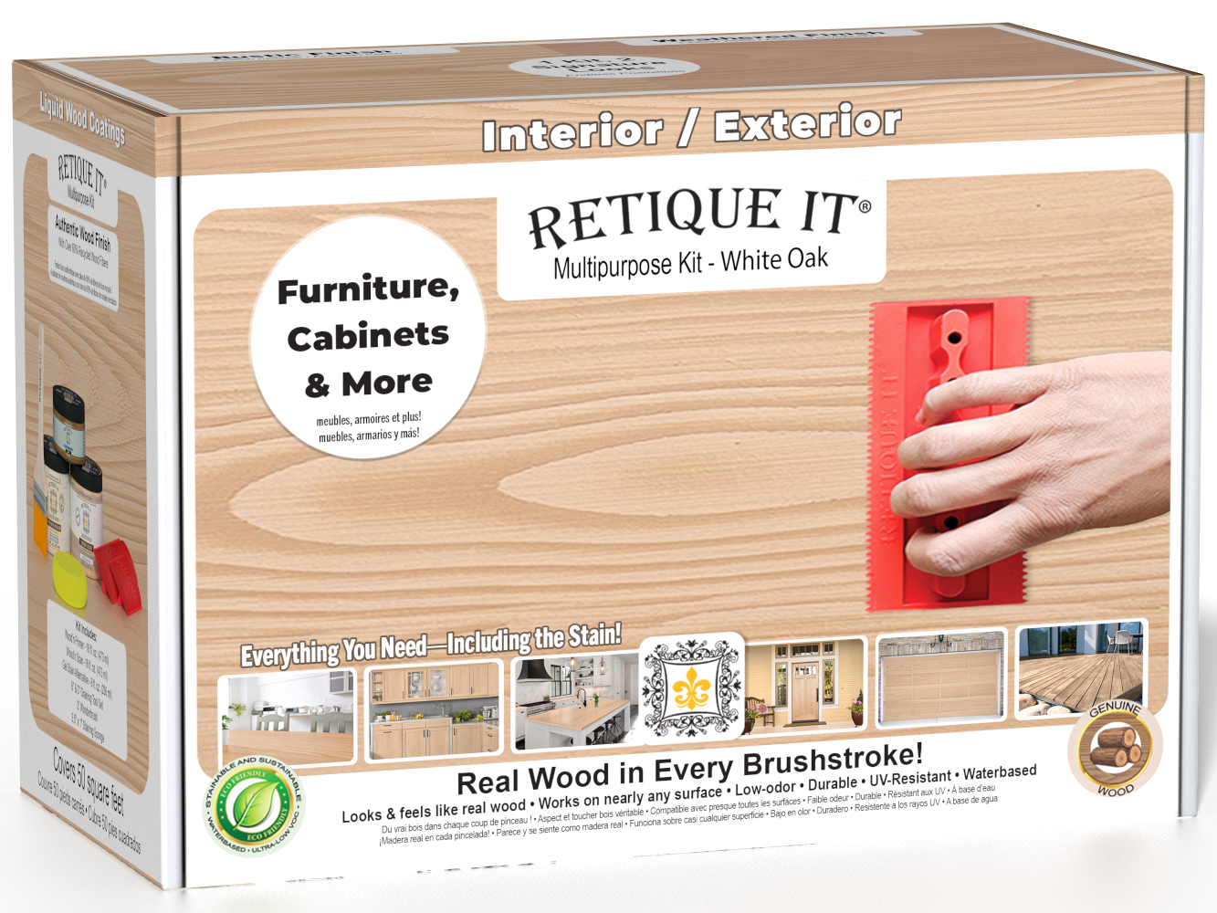 Retique It® Wood'n Kit in white oak finish, medium size, with wood finish supplies and application tools in a box.