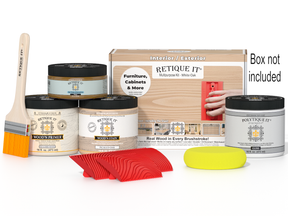 Retique It Wood'n Finish Kit in Walnut with a container and brush, designed for wood finishing projects.