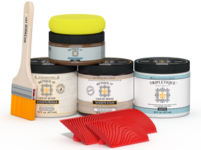 Retique It® Wood'n Finish Kit in White Oak for interior top coat, featuring a multi-purpose wood finish and application tools.