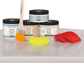 Retique It® white wash countertop kit for kitchen island with stain finish, showing a smooth, finished surface on a wooden kitchen island.