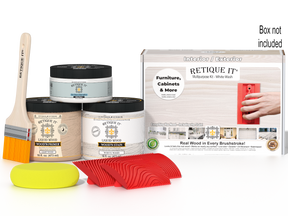 Retique It® Wood'n Finish Kit in White Wash, medium-sized multi-purpose kit for wood finishing projects, includes applicator tools.