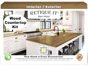 Retique It® barn wood countertop kit featuring stain options for full kitchen renovation, shown in front view.