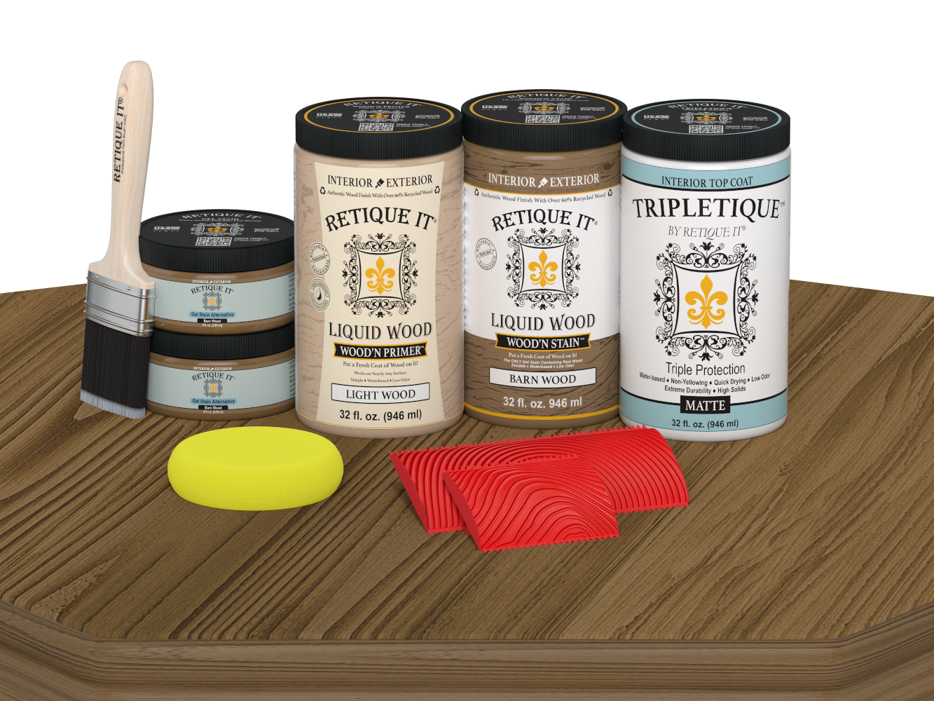 Retique It® Barn Wood countertop kit with matte stain, showing a full kitchen countertop surface in a rustic wood finish.