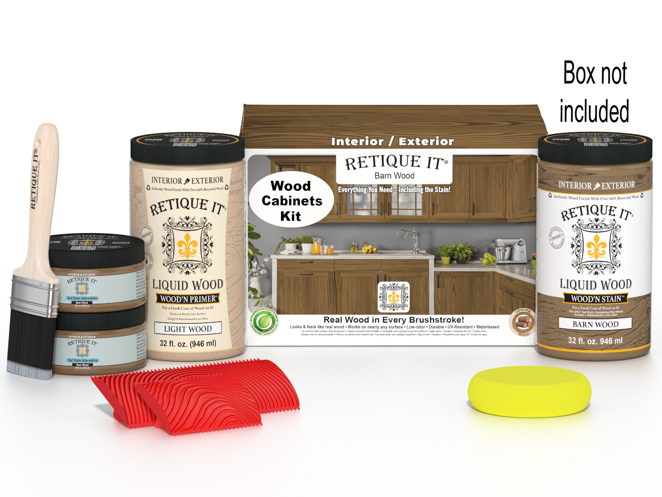 Retique It® Wood'n Cabinet Kit with 12 barn wood stained, grained cabinet doors showing natural wood texture and finish.