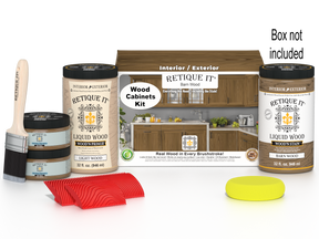 Retique It® Wood'n Cabinet Kit with 12 barn wood stained, grained cabinet doors showing natural wood texture and finish.