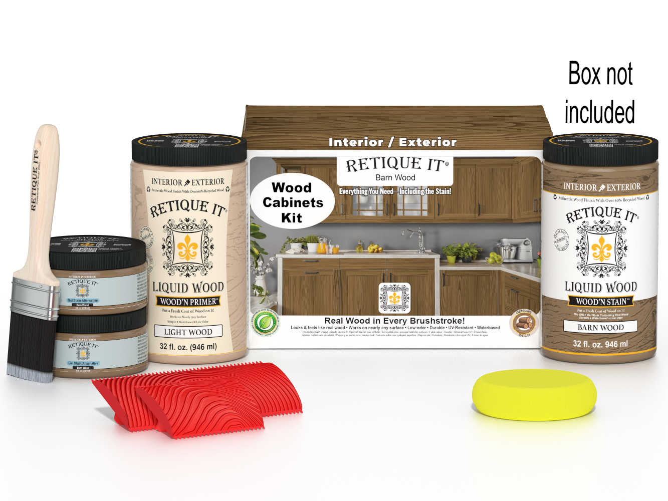 Retique It Wood'n Cabinet Kit with 12 barn wood-grained stained cabinet doors, showcasing rustic wood texture and finish.
