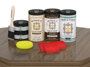 Large Black Walnut Wood'n Finish Kit by Retique It® for interior top coat, includes wood finish components and applicator tools.