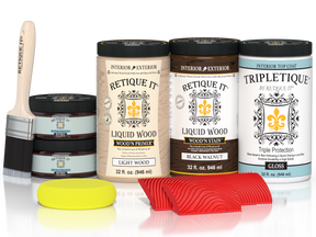 Large Black Walnut Wood'n Finish Kit by Retique It® with interior top coat, includes wood finish and application tools