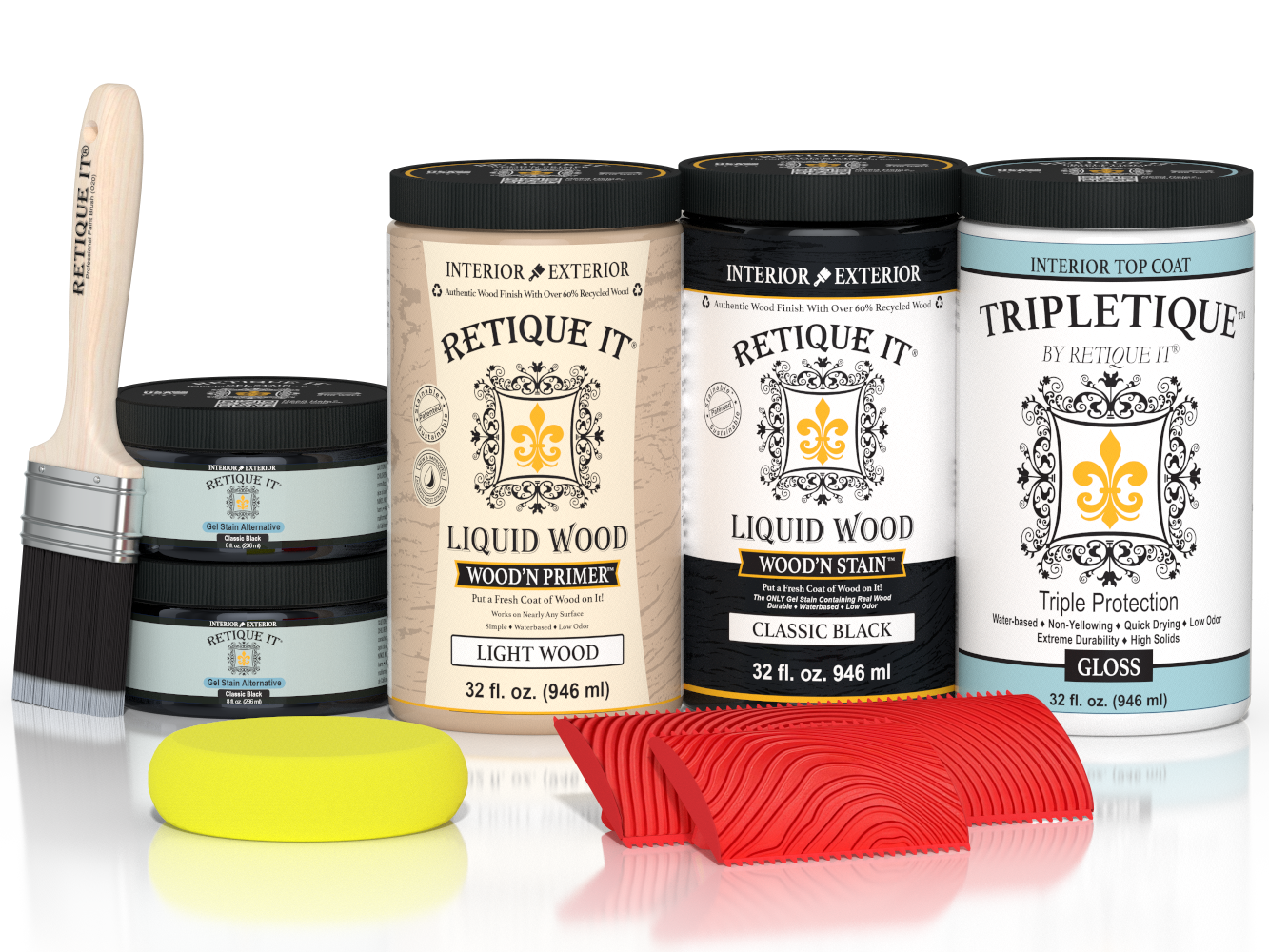 Large Black Wood'n Kit by Retique It® with interior top coat, featuring a glossy finish for wood furniture and interior projects.