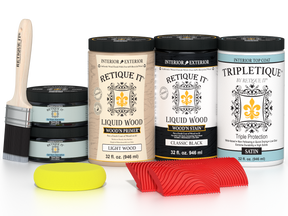 Large black Wood'n Finish Kit by Retique It® with satin interior top coat, includes wood finish products in a multi-purpose kit.