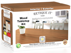 Retique It® Wood'n Finish Kit in cedar, four large stain bottles for tabletop wood finishing and refinishing projects.
