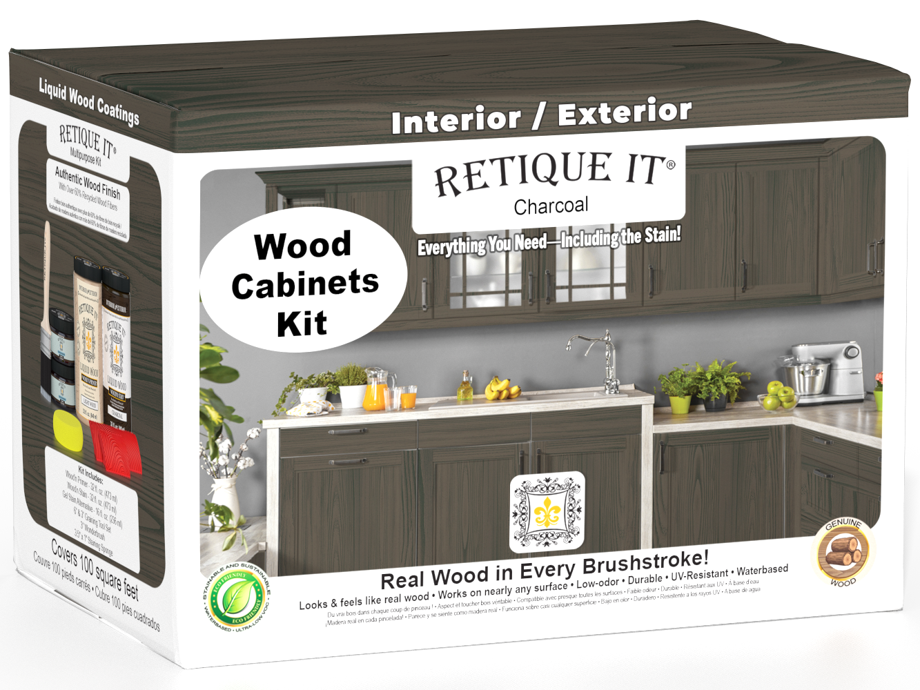 Retique It® Wood'n Cabinet Kit in Charcoal stain, 12 door grained cabinet set with wood grain details and modern charcoal finish.