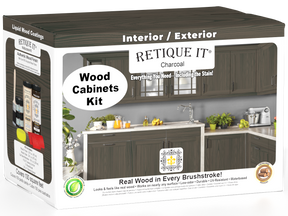 Retique It® Wood'n Cabinet Kit in Charcoal stain, 12 door grained cabinet set with wood grain details and modern charcoal finish.