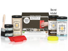 Large Charcoal Wood'n Finish Kit by Retique It® for interior top coating, includes wood finishing tools and supplies.