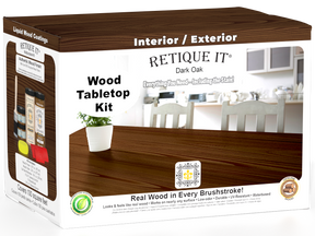 Retique It® Wood'n Finish Kit in Dark Oak with four large stain bottles for tabletop wood finishing projects.