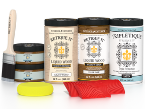 Large Dark Oak Wood'n Finish Kit by Retique It® for interior wood projects, includes top coat and satin finish.