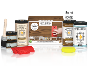 Large Dark Oak Wood'n Kit by Retique It® with interior top coat, including application tools and wood finish products.