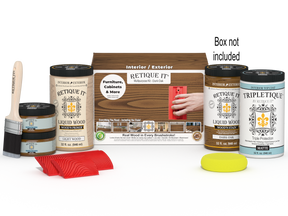 Large Dark Oak Wood'n Finish Kit by Retique It® with interior top coat and applicator brushes for wood finishing projects.