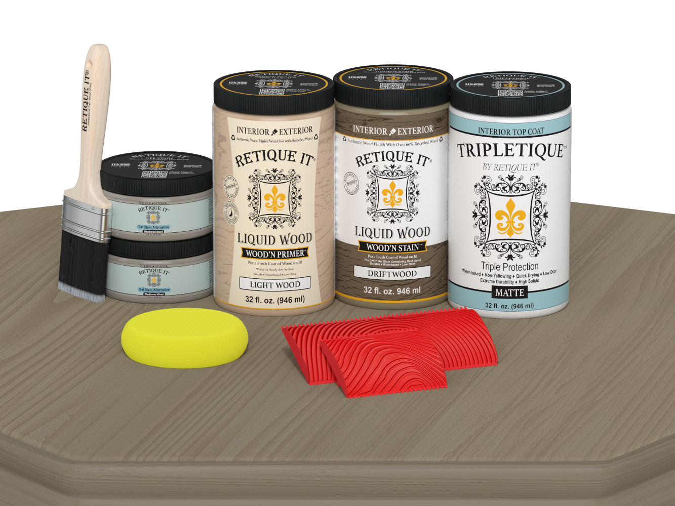 Large Wood'n Kit by Retique It® with Drift Wood finish, featuring interior top coat and matte wood surface for furniture and decor.