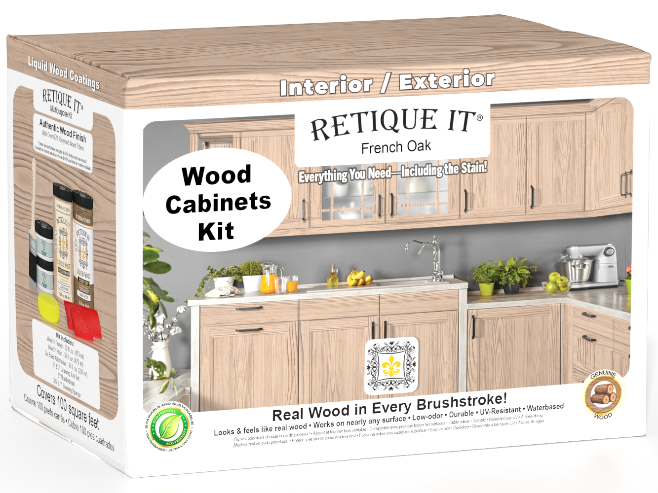 Retique It® Wood'n Cabinet Kit with French Oak stain, 12 grained cabinet doors and natural wood finish.