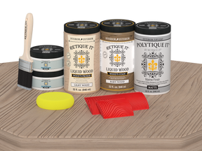 Large French Oak Wood'n Finish Kit by Retique It® with matte exterior top coat, shown on a wooden table.