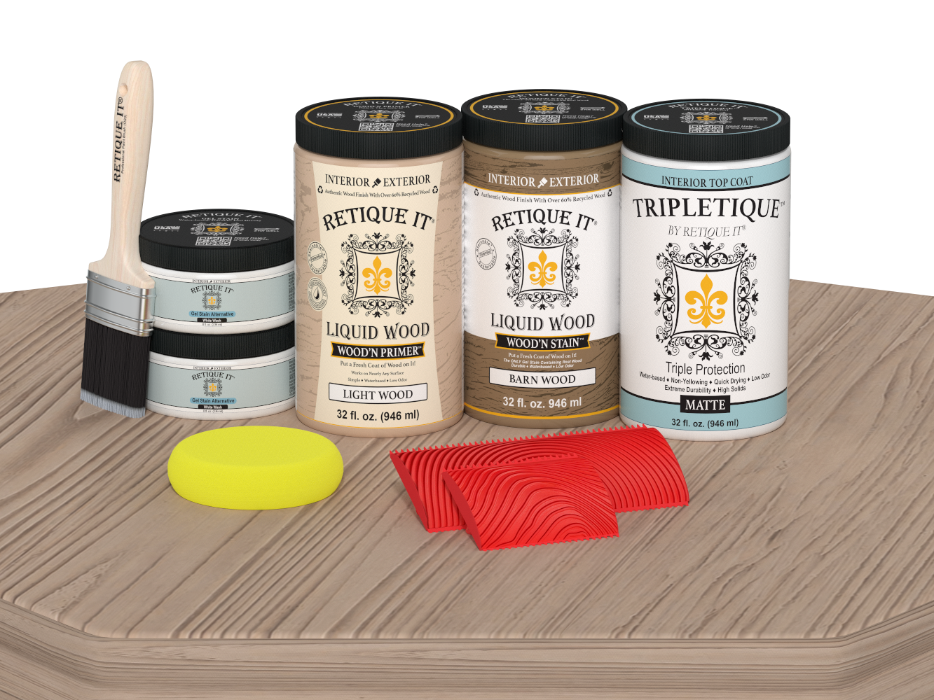 Large French Oak Wood'n Finish Kit by Retique It® for interior top coat, featuring matte finish on a wood surface.